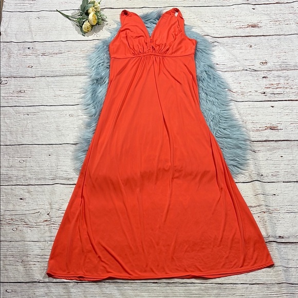 Natori Bright Orange Slip Midi Lounge Dress - Picture 1 of 7